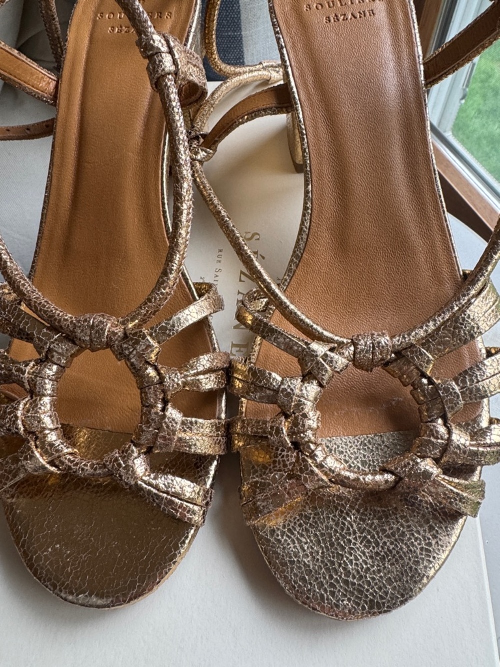 Sezane Gloria Gold Strap Block Heel Sandals - Picture 2 of 16
